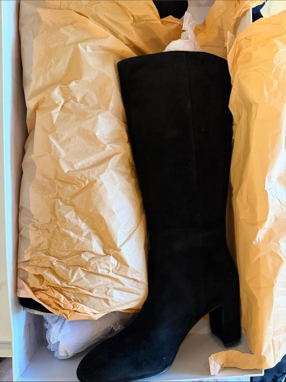 Quince Italian Suede Block Heeled Boots in Black Size 9.5 NIB